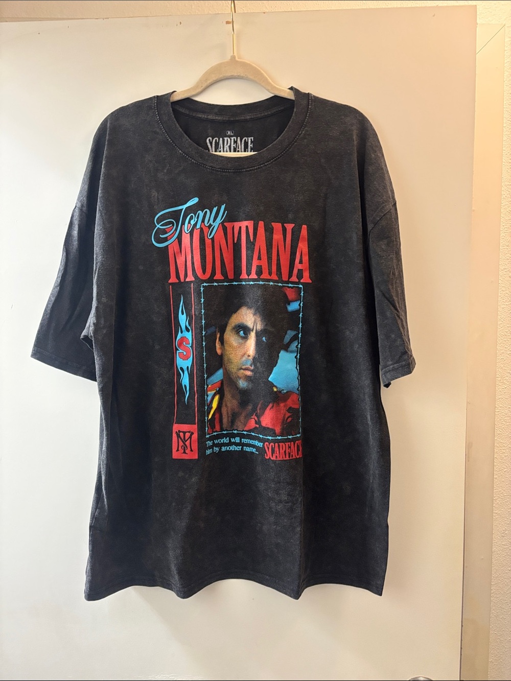 Fashion Nova Scarface Tony Montana Tee - Black with Red & Blue Print